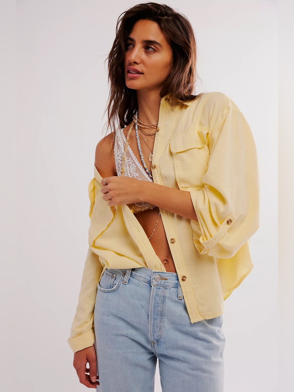 Free People We The Free Made For Sun Linen Button Down Shirt White